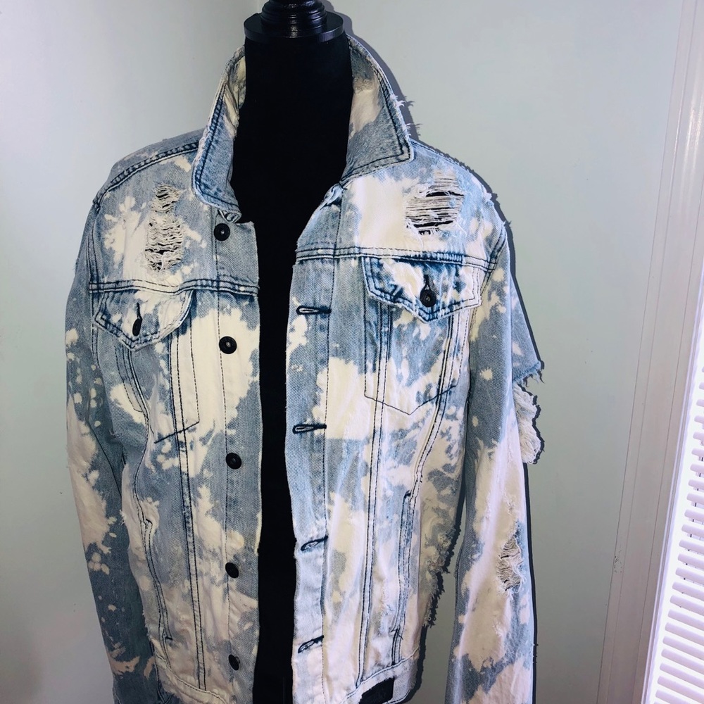 PRPS Men’s Bleached Ripped Denim Jacket